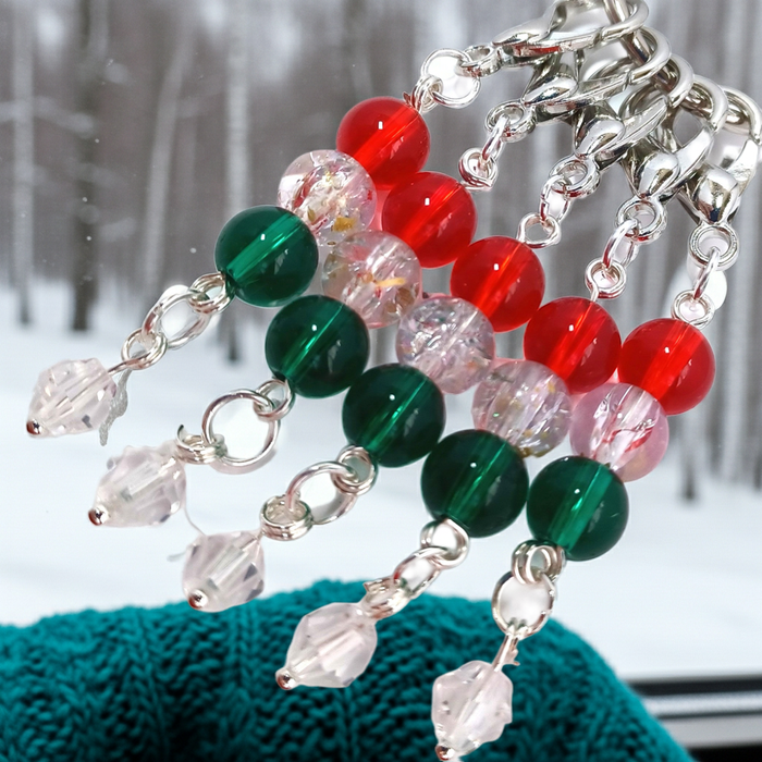 Holiday Dangle Stitch Markers - Red, Crystal, Green