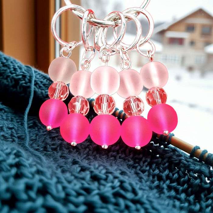 Frosty Stitch Markers - White & Hot Pink