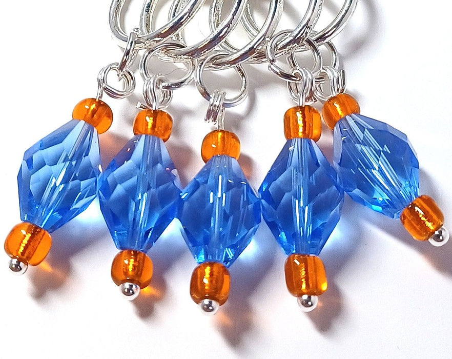 Fine Crystal Stitch Markers - Blue and Orange