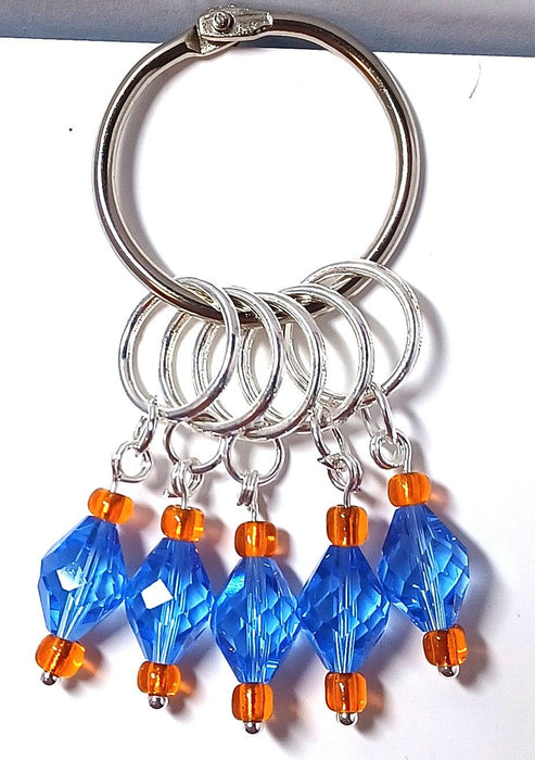 Fine Crystal Stitch Markers - Blue and Orange