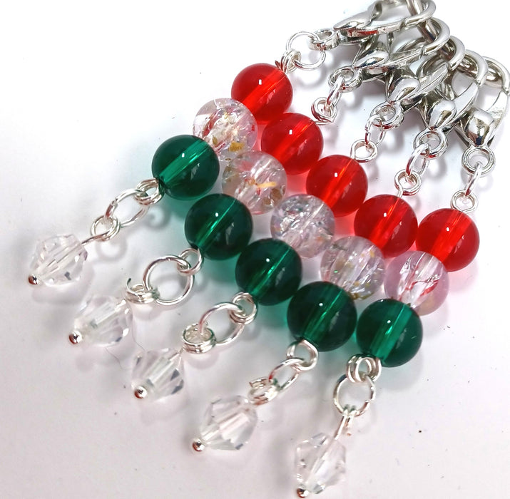 Holiday Dangle Stitch Markers - Red, Crystal, Green