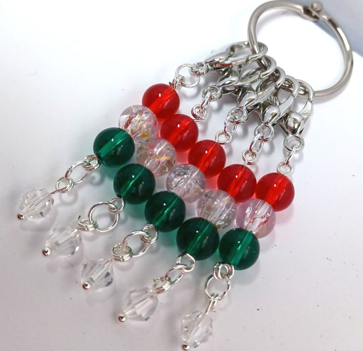 Holiday Dangle Stitch Markers - Red, Crystal, Green