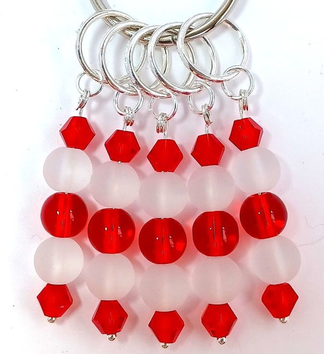 Holiday Dangle Stitch Markers - Frosty White & Red
