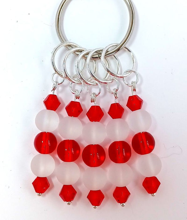 Holiday Dangle Stitch Markers - Frosty White & Red