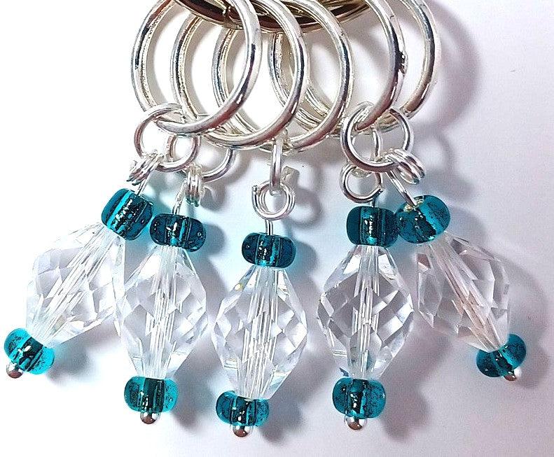 Fine Crystal Stitch Markers - Clear and Teal