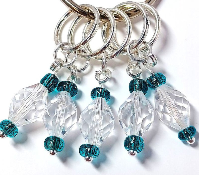 Fine Crystal Stitch Markers - Clear and Teal