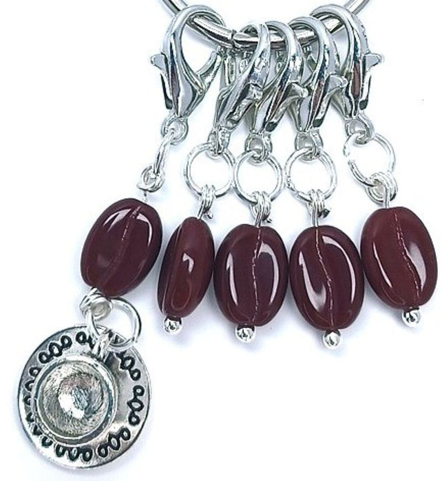 Glass Coffee Bean Stitch Markers With Cup and Saucer