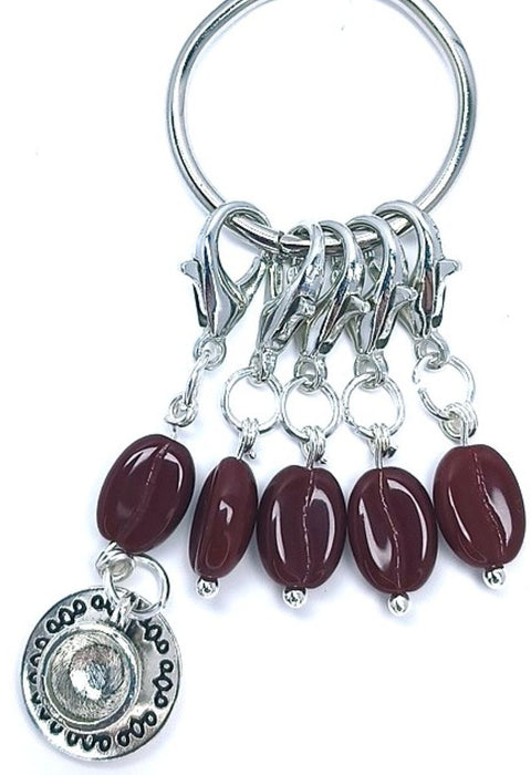 Glass Coffee Bean Stitch Markers With Cup and Saucer