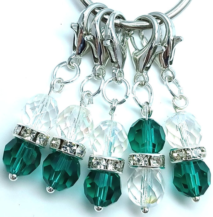 Crystal Duos Stitch Markers - Green
