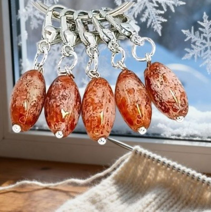 Marble Stitch Markers - Dark Rust