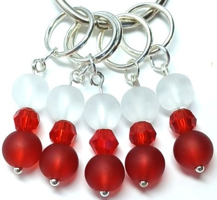 Frosty Stitch Markers - White & Red