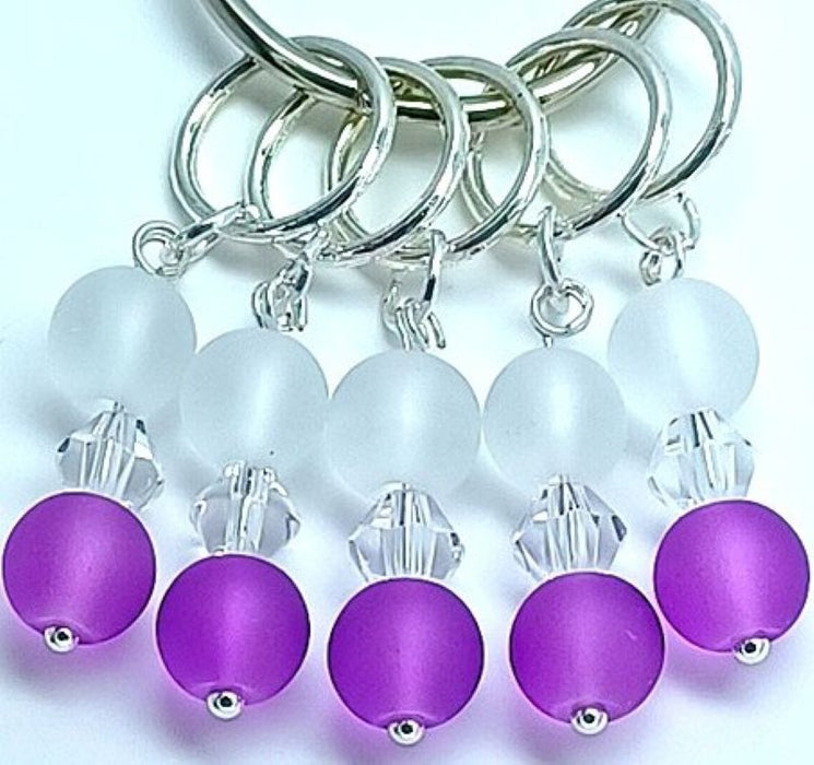 Frosty Stitch Markers - White & Purple