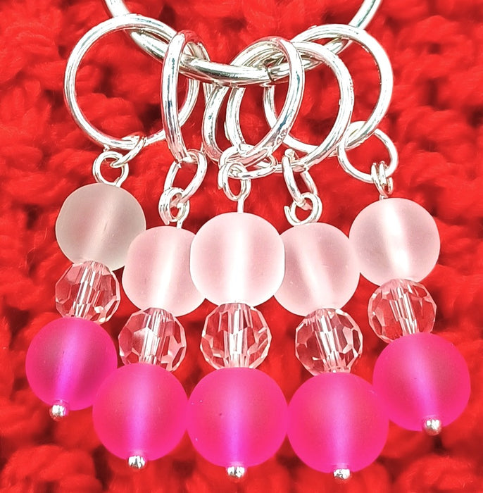 Frosty Stitch Markers - White & Hot Pink