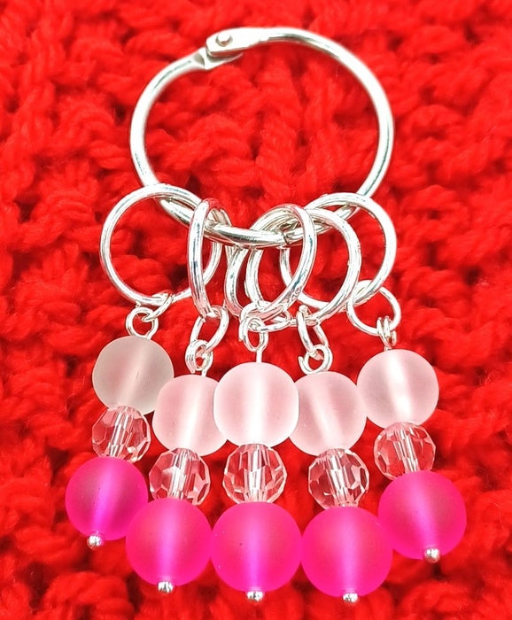 Frosty Stitch Markers - White & Hot Pink
