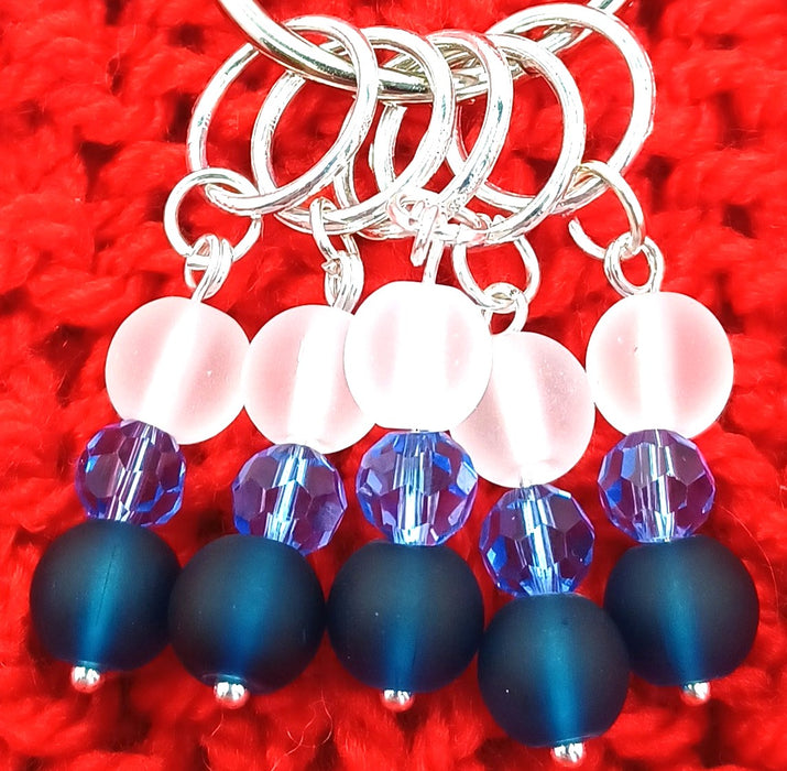 Frosty Stitch Markers - White & Indigo