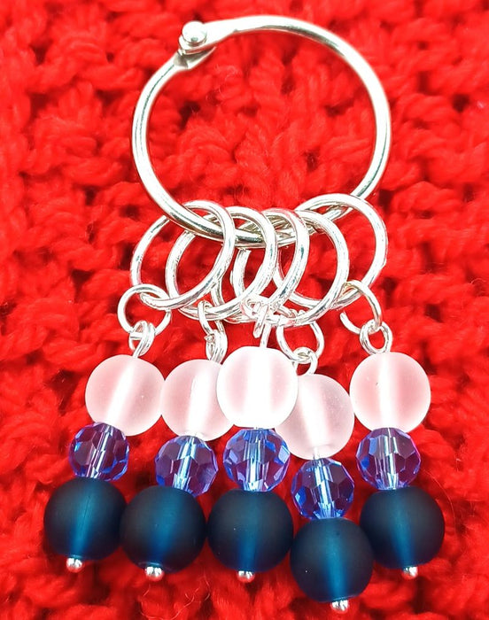 Frosty Stitch Markers - White & Indigo