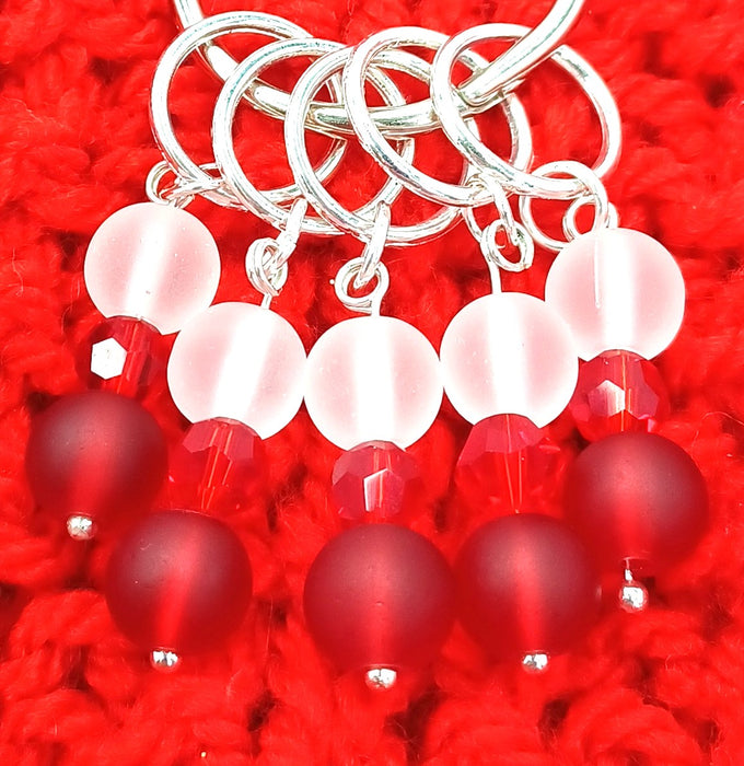 Frosty Stitch Markers - White & Red
