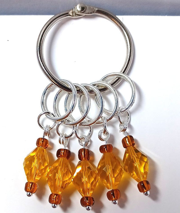 Fine Crystal Stitch Markers - Gold and Amber