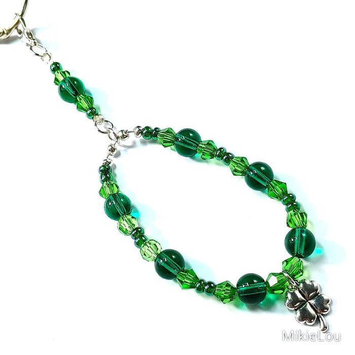 MikieLou Bag Charm Suncatcher - Green Glass with 4 Leaf Clover