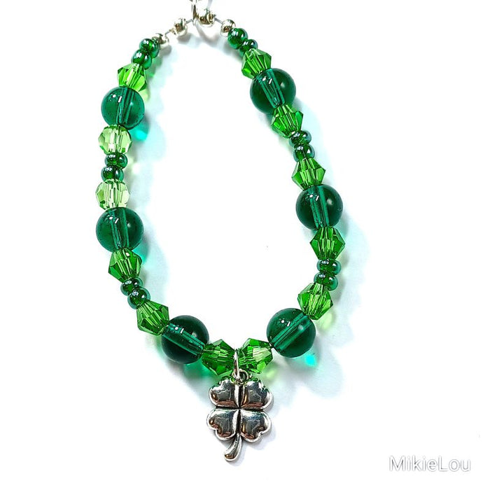 MikieLou Bag Charm Suncatcher - Green Glass with 4 Leaf Clover