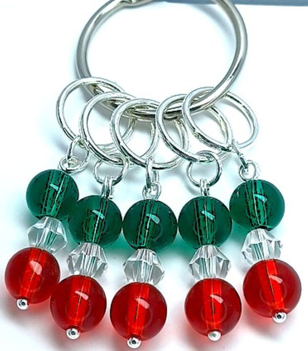Holiday Dangle Stitch Markers - Red & Green