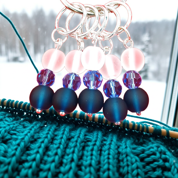 Frosty Stitch Markers - White & Indigo