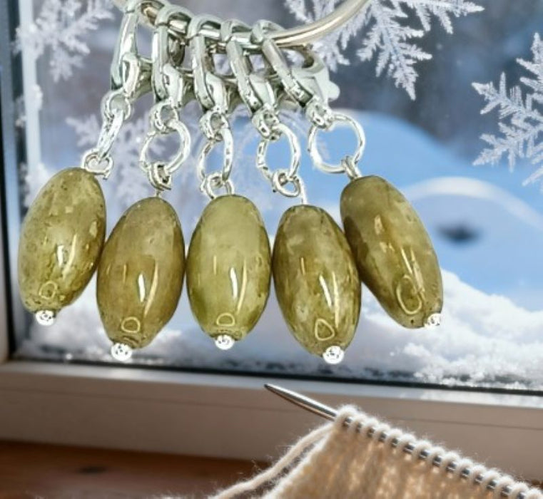 Marble Stitch Markers - Olive