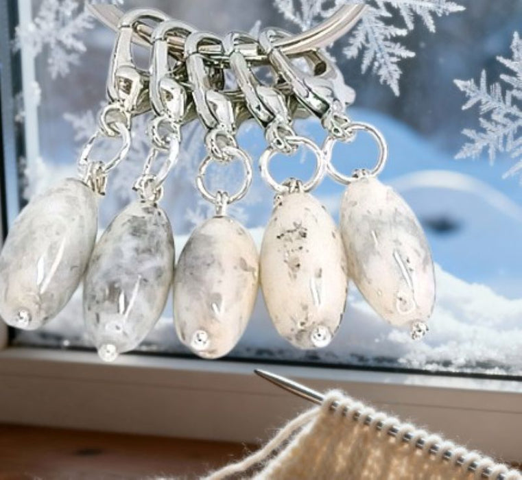 Marble Stitch Markers - White