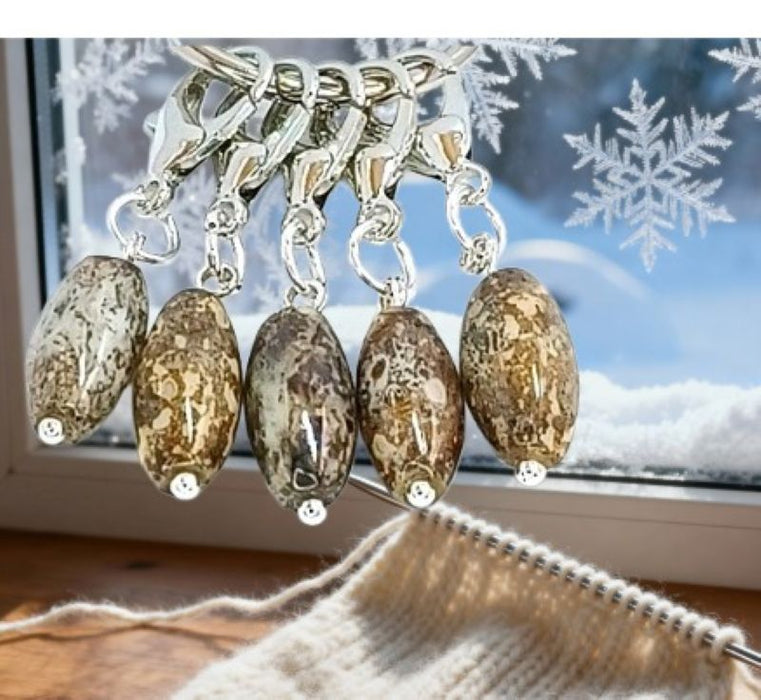 Marble Stitch Markers - Gray Green