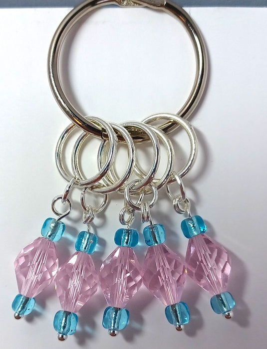 Fine Crystal Stitch Markers - Pink and Sky Blue