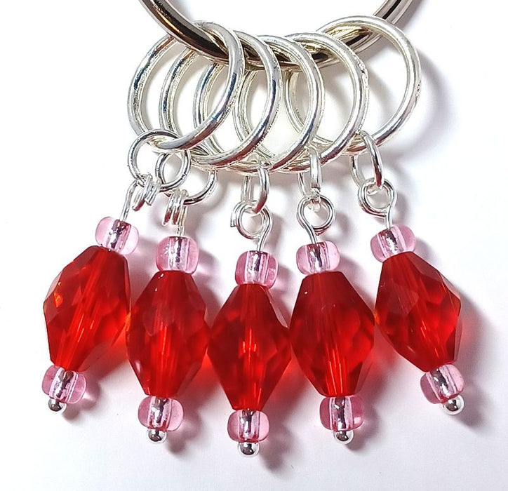 Fine Crystal Stitch Markers - Red and Pink