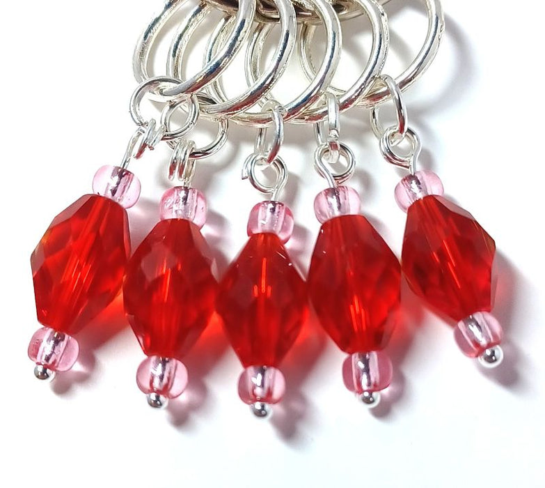 Fine Crystal Stitch Markers - Red and Pink