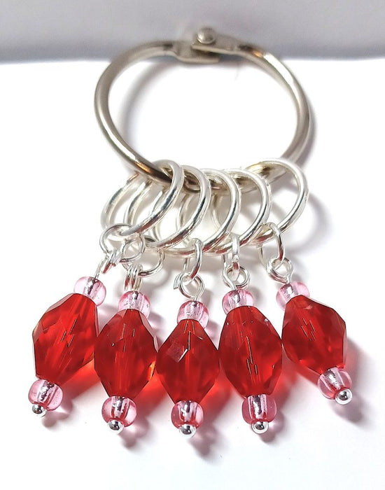 Fine Crystal Stitch Markers - Red and Pink