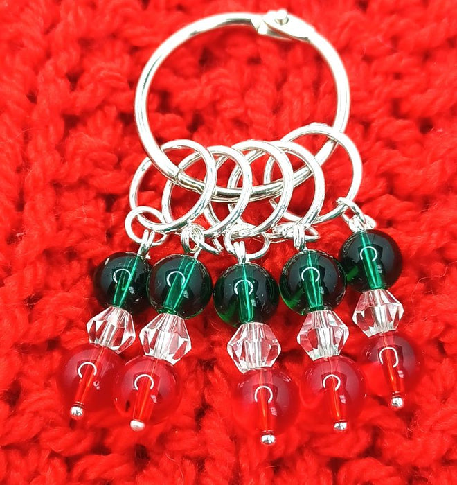 Holiday Dangle Stitch Markers - Red & Green