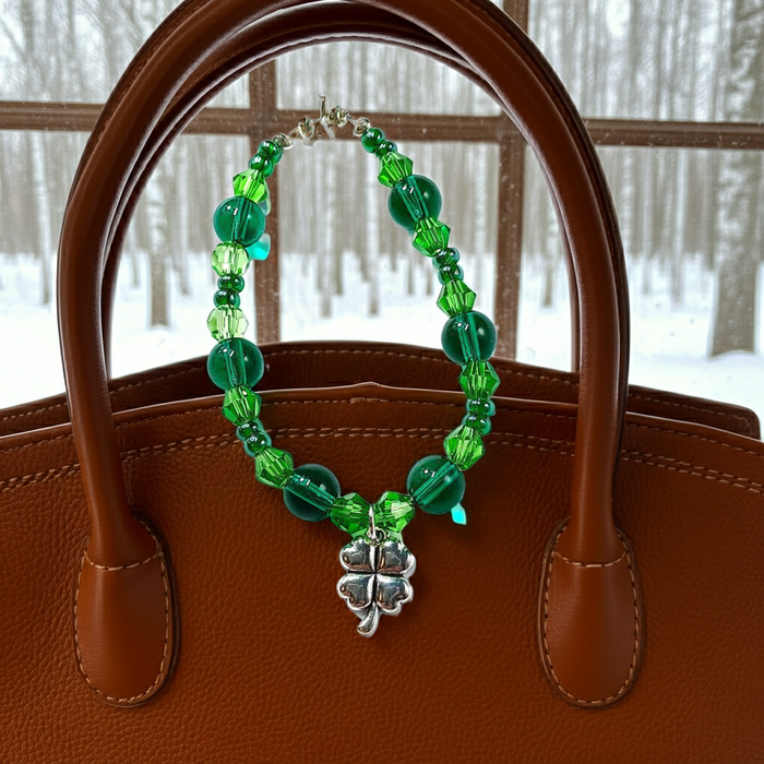 MikieLou Bag Charm Suncatcher - Green Glass with 4 Leaf Clover
