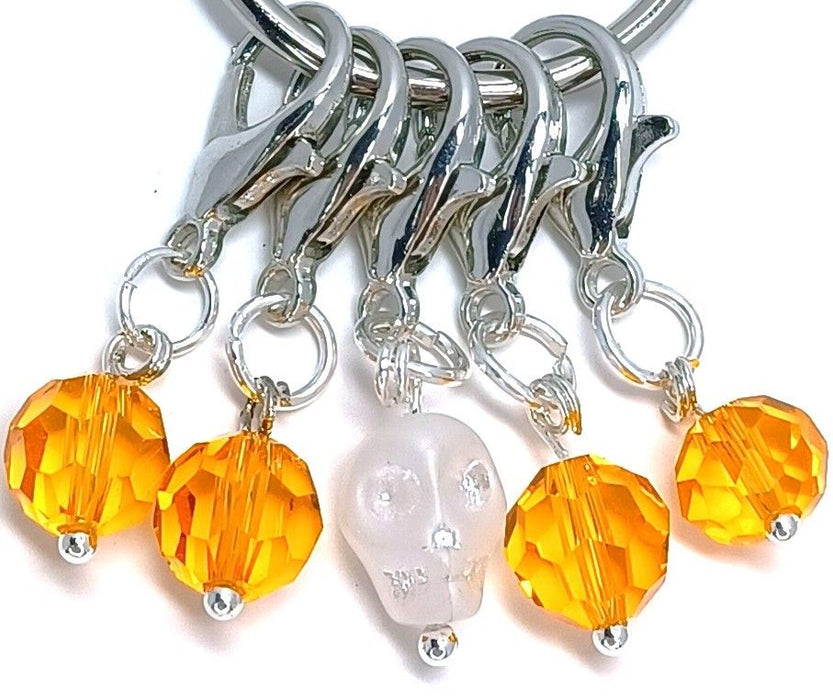 Charm - Glass Skull Gold Crystals