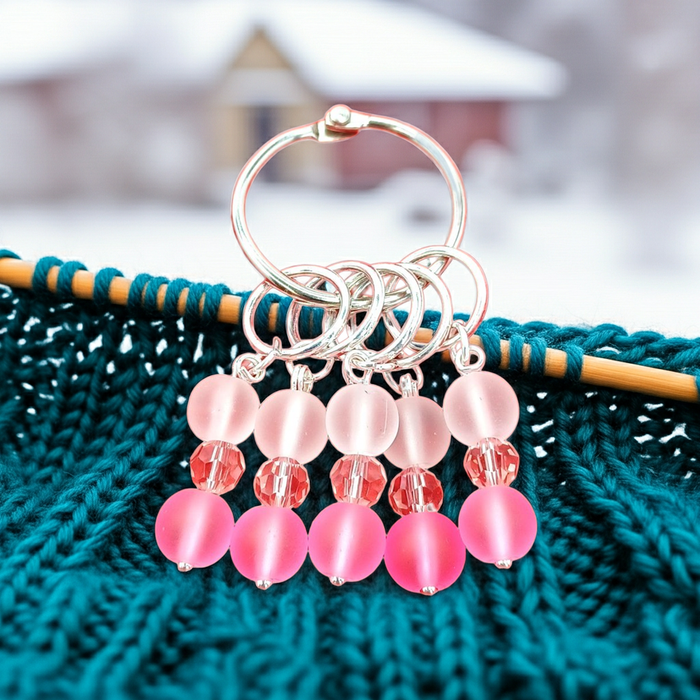 Frosty Stitch Markers - White & Pink