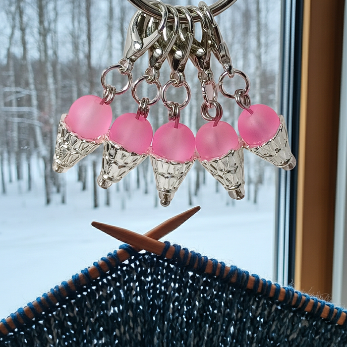 Strawberry Ice Cream Frosted Glass Stitch Markers
