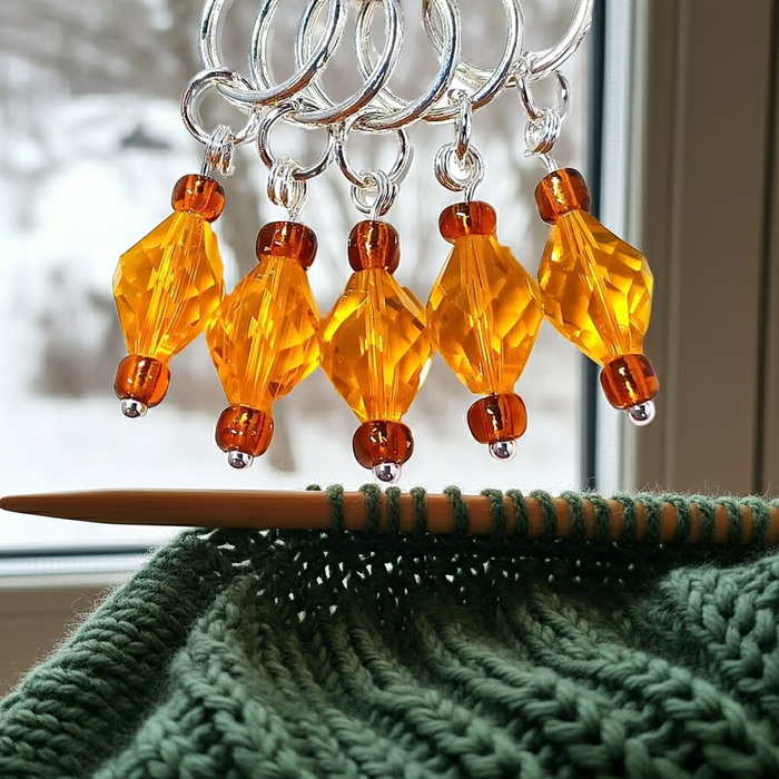 Fine Crystal Stitch Markers - Gold and Amber