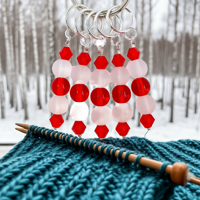 Holiday Dangle Stitch Markers - Frosty White & Red