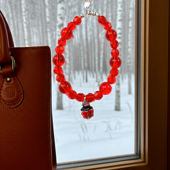 MikieLou Bag Charm Suncatcher - Red Glass with Ladybug