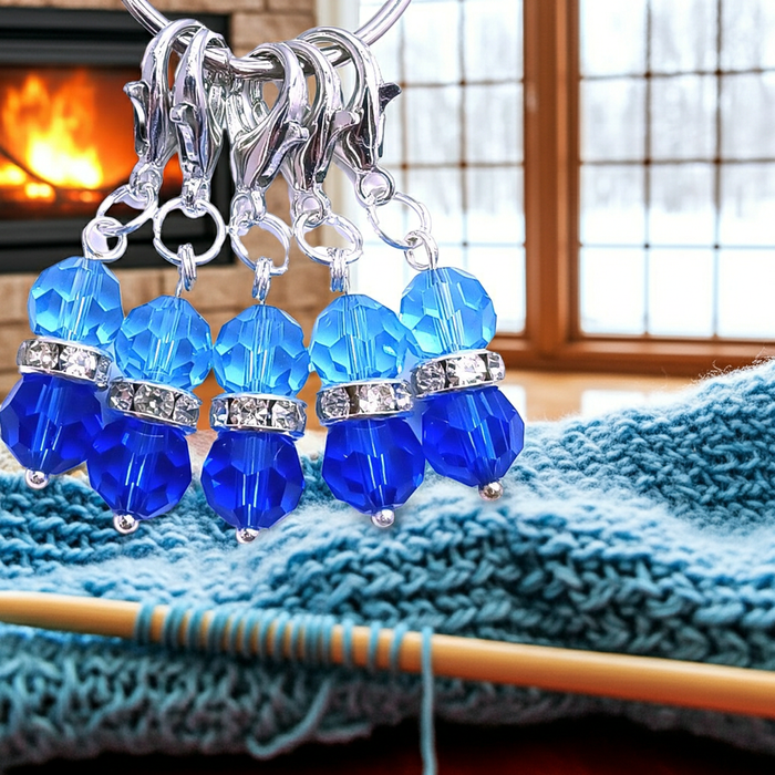 Crystal Duos Stitch Markers - Blue